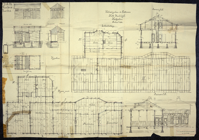 852267 Plattegrond en doorsneden van het hoofdgebouw van de halte Beukelsdijk aan de verbindingsbaan tussen de ...